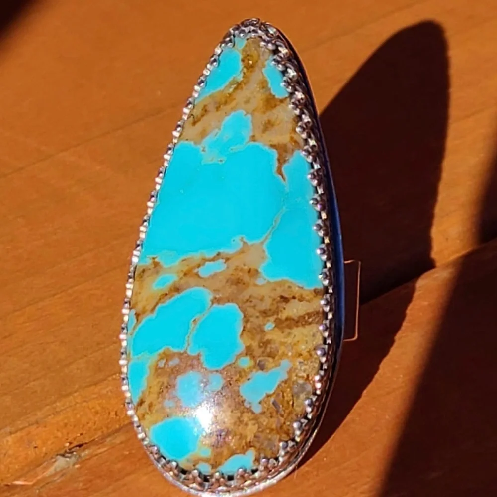 Handmade Kingsman Gold Turquoise Sterling Silver Ring - Picture 2 of 4